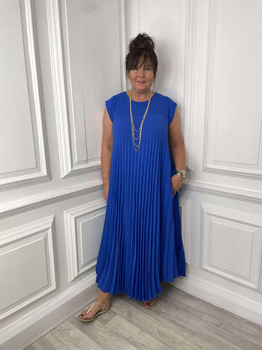 Pleat Maxi Dress - Cobalt