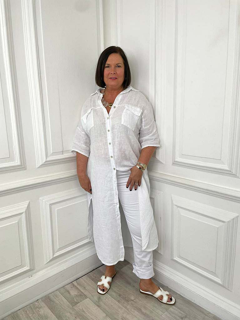 Linen Pocket Shirt Dress - White