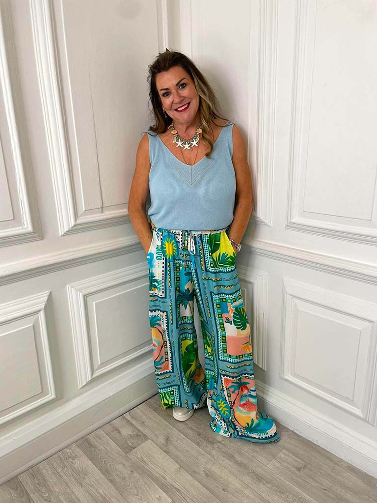 Kitsch Patterned Palazzos - Island Escape