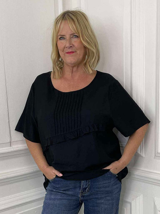 Malissa J Pin Tuck Top - Black