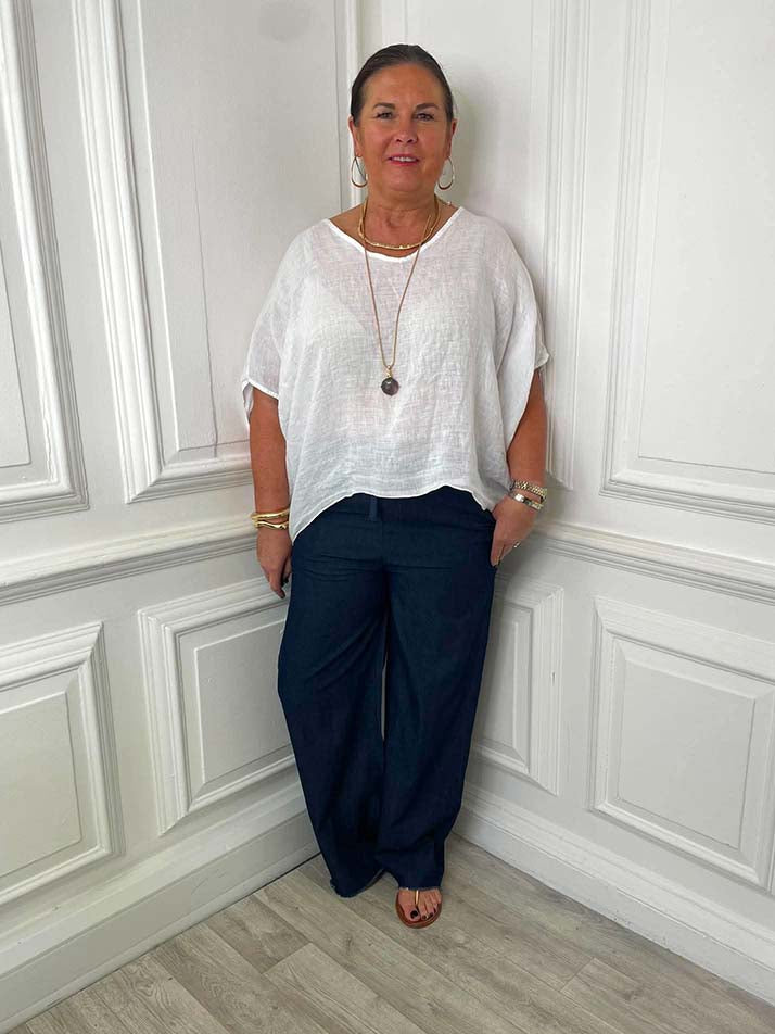 Raw Edge Denim Style Trousers