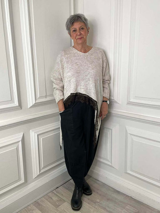 Lace Edge Asymmetric Knit - Ecru