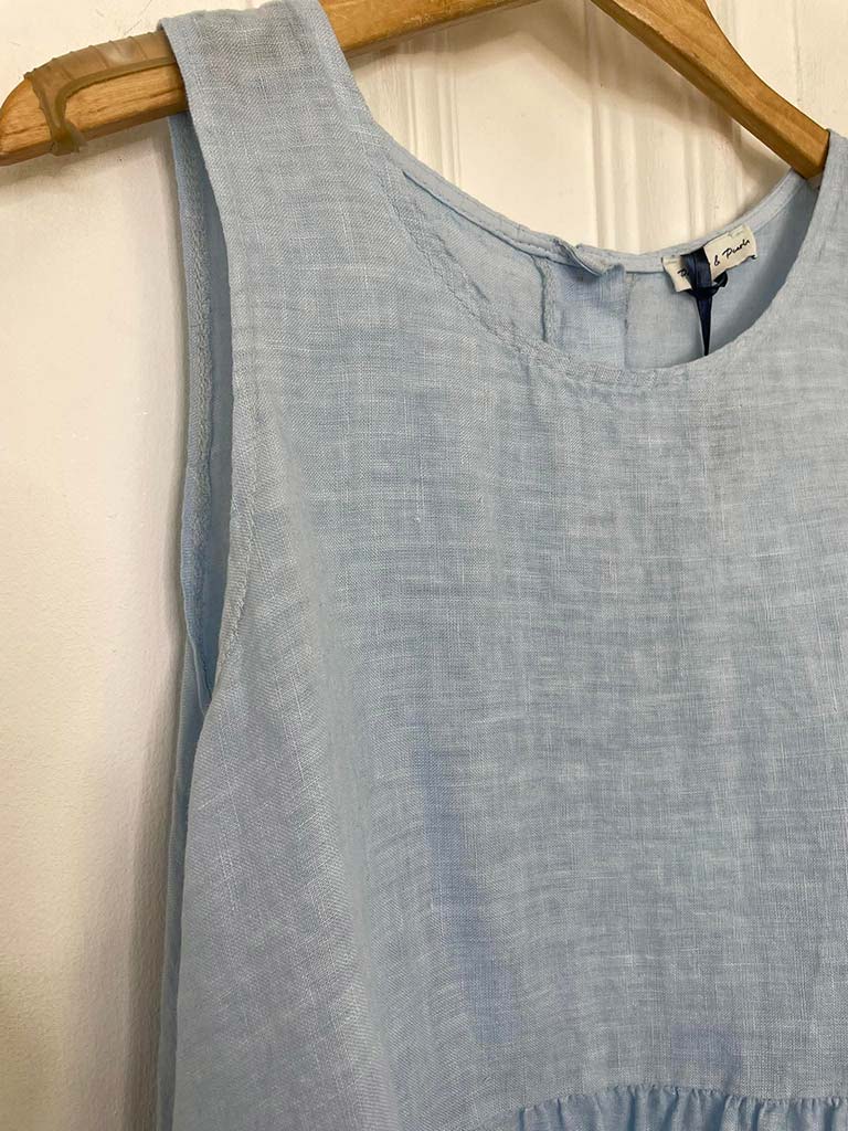 Linen Button Back Sleeveless Top - Sky