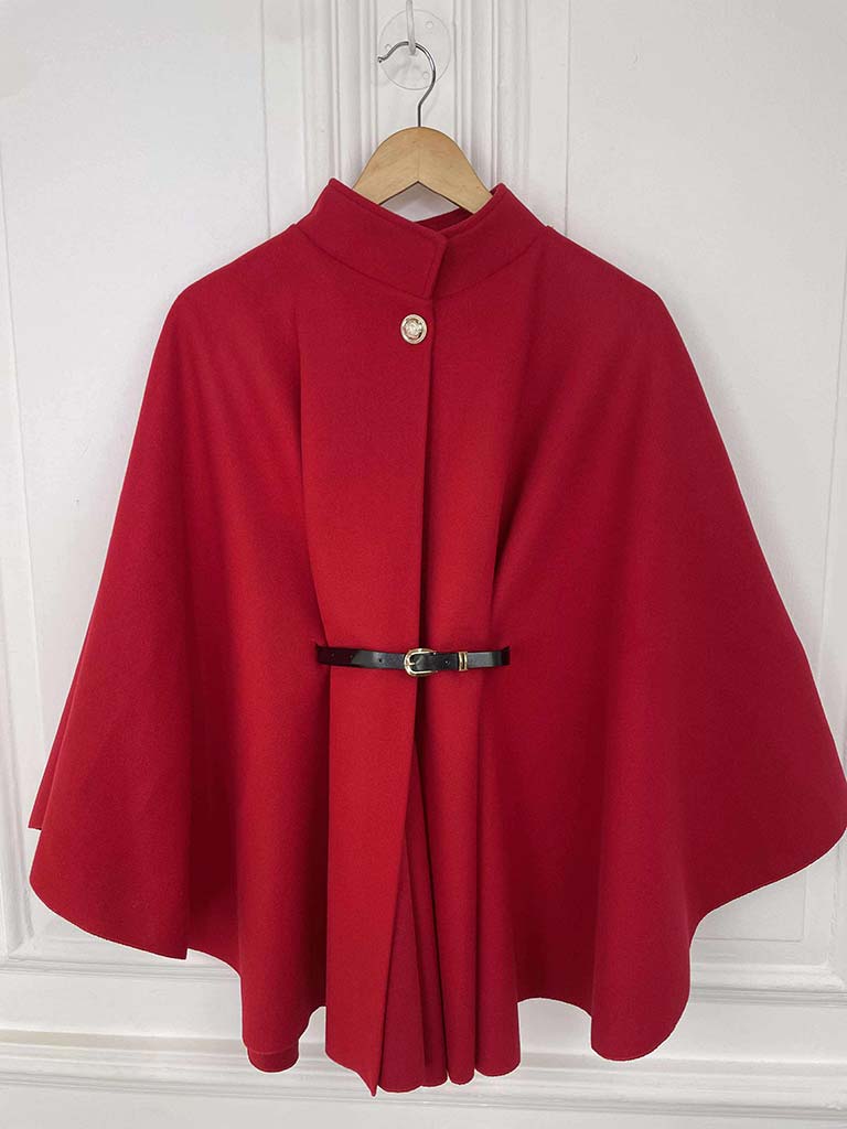 Belted Cape - Cherry