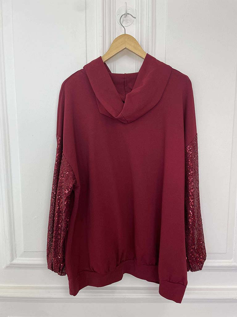 Sequin Sleeve Hoodie - Merlot