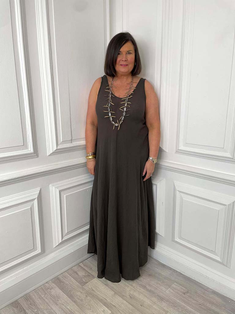 Waffle Sleeveless Dress - Chocolate