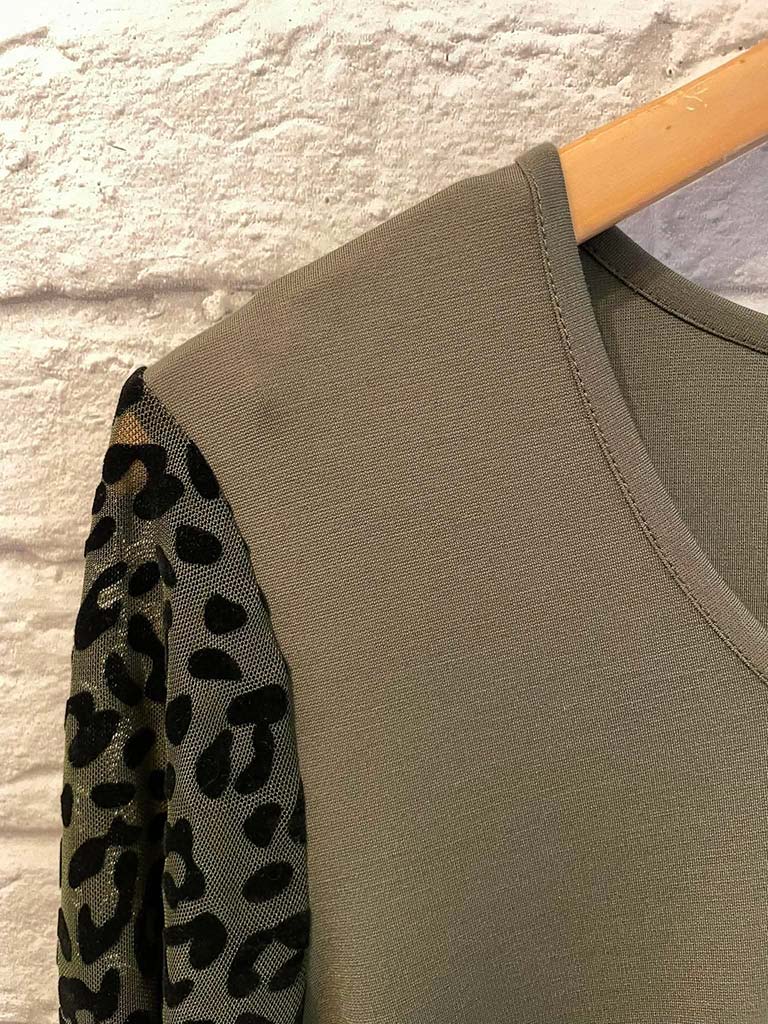 Malissa J Leopard Mesh Top - Khaki