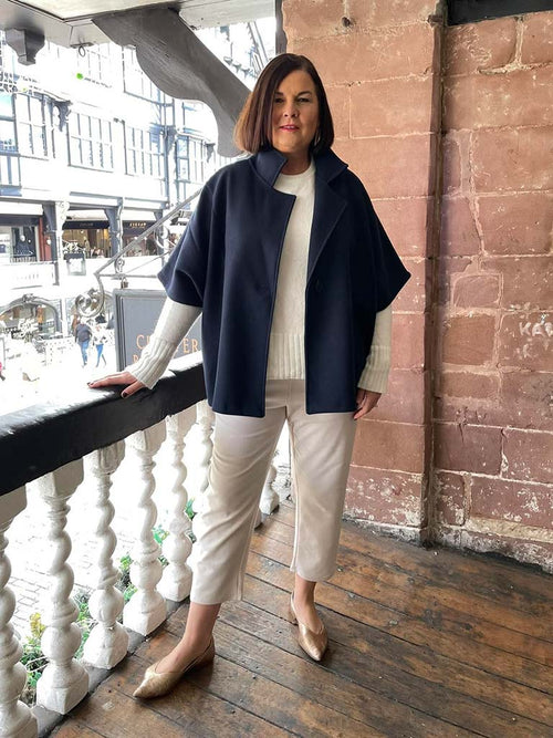 Button Cape Jacket - Navy