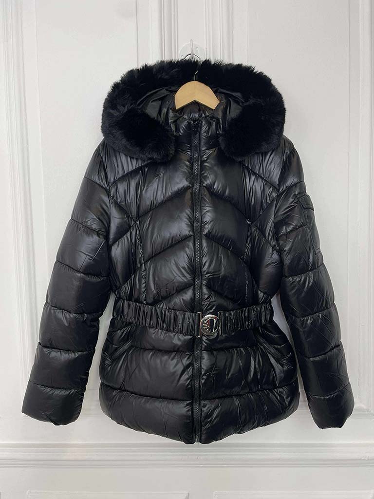 Padded Faux Fur Hooded Coat