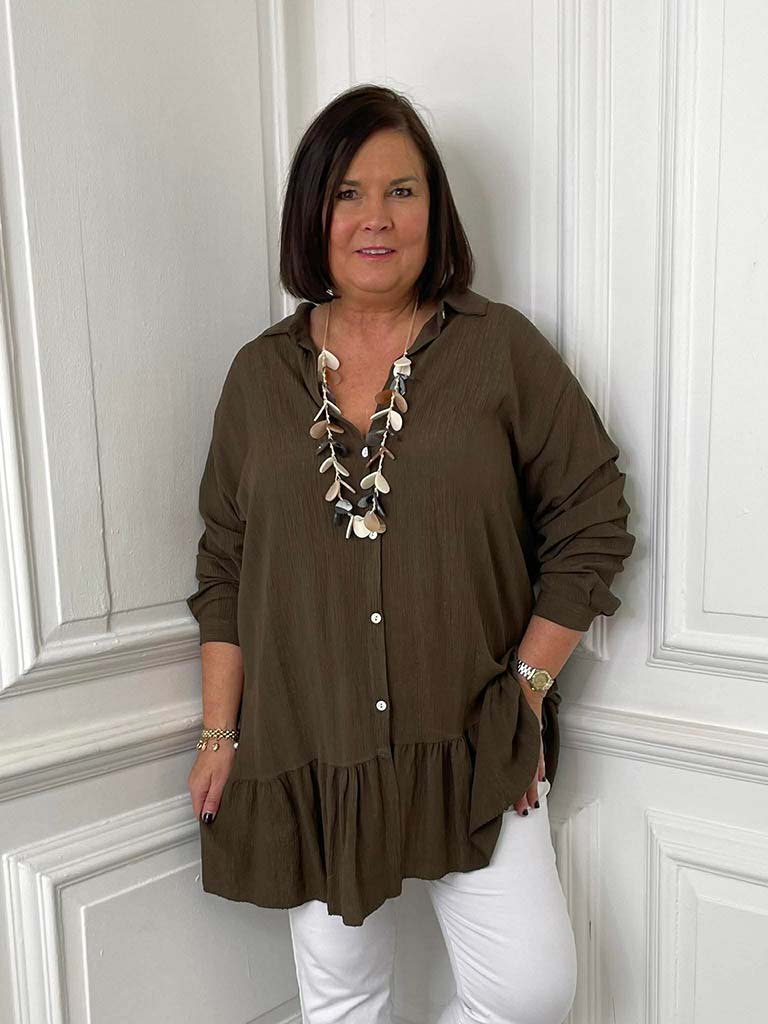 Drop Peplum Shirt Dress - Chocolate