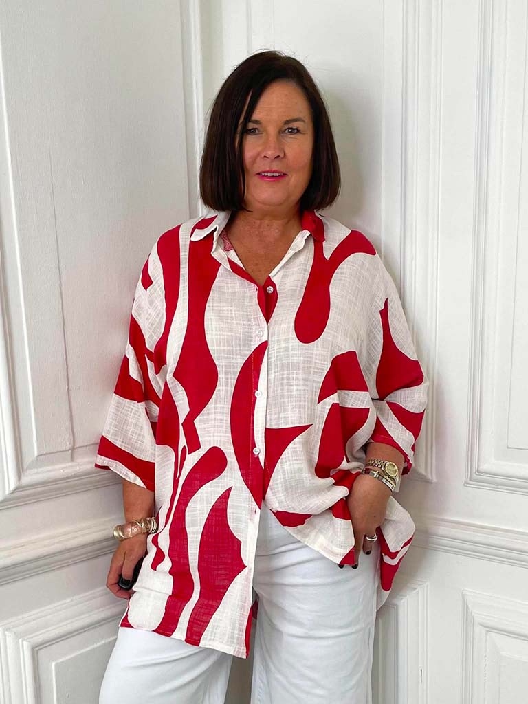 Abstract Throwover Shirt - Cherry