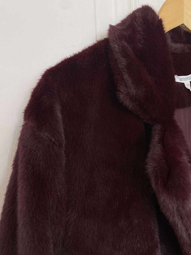 Luxe Faux Fur Double Breasted Coat - Claret