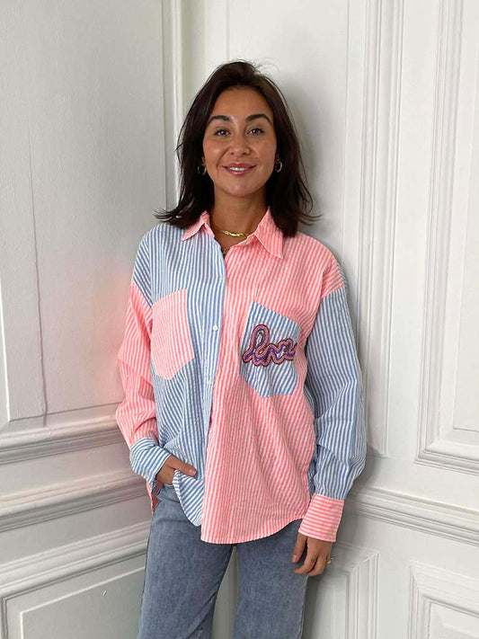 Stripe Love Shirt - Blue & Neon