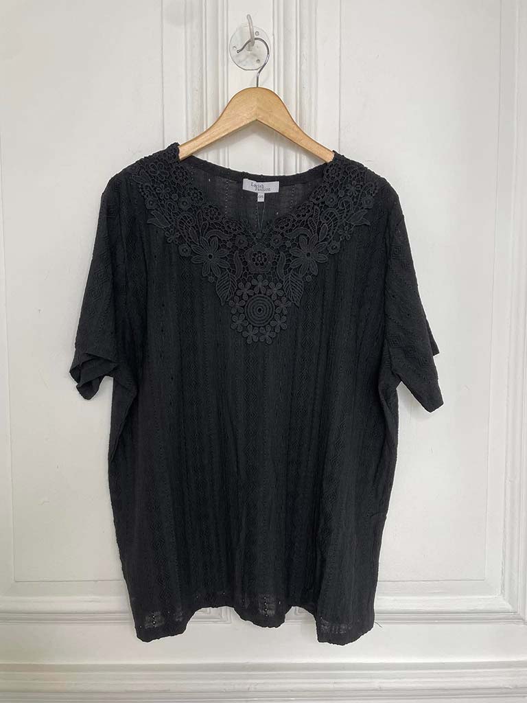 Broderie Anglaise Tee - Black