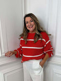 Boat Neck Stripe Knit - Red