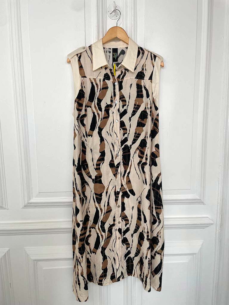 Animal Print Sleeveless Shirt Dress