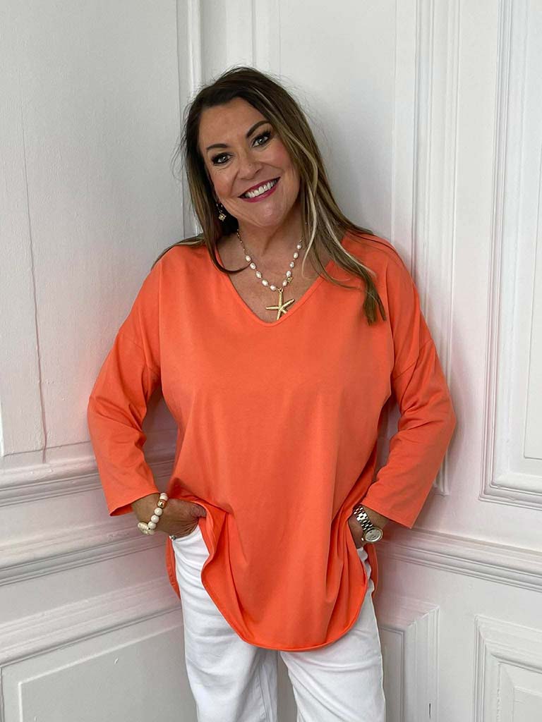 V-Neck Scooped Hem Top - Sorbet