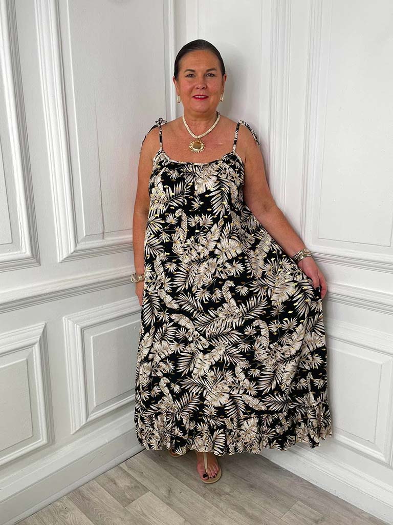Botanic Gold Leaf Summer Dress - Black