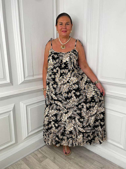Botanic Gold Leaf Summer Dress - Black