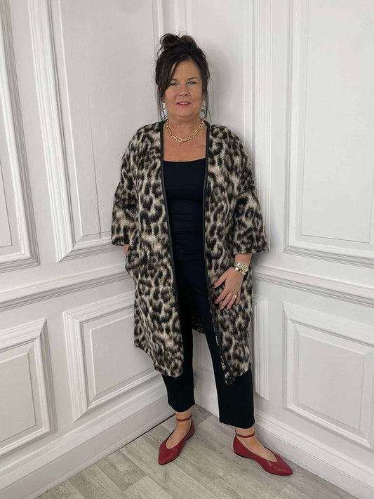 Wool Mix Leopard Coatigan