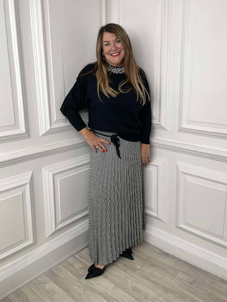 Houndstooth Pleated Skirt - Mono