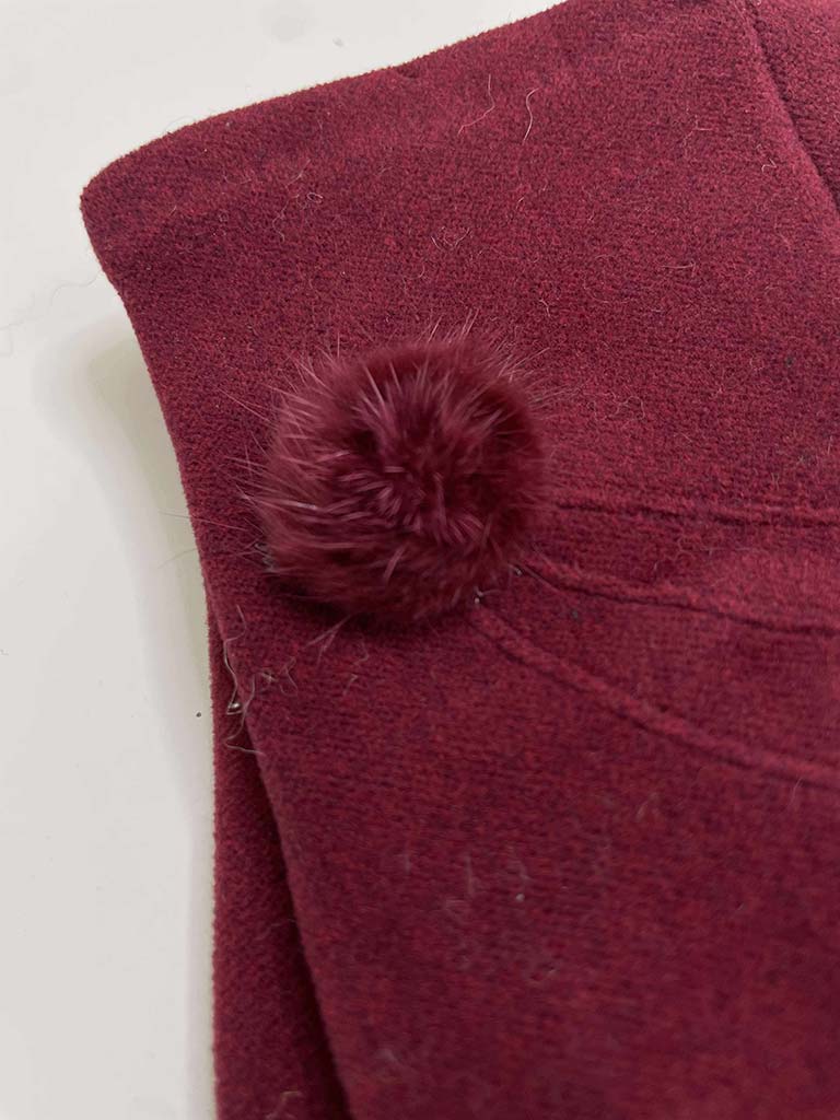Faux Fur Pom Pom Gloves - Merlot