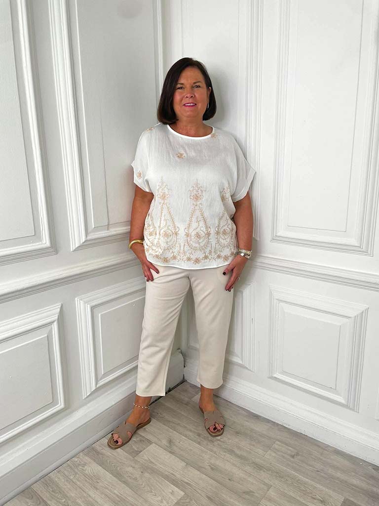 Henna Embroidered Boxy Top - White