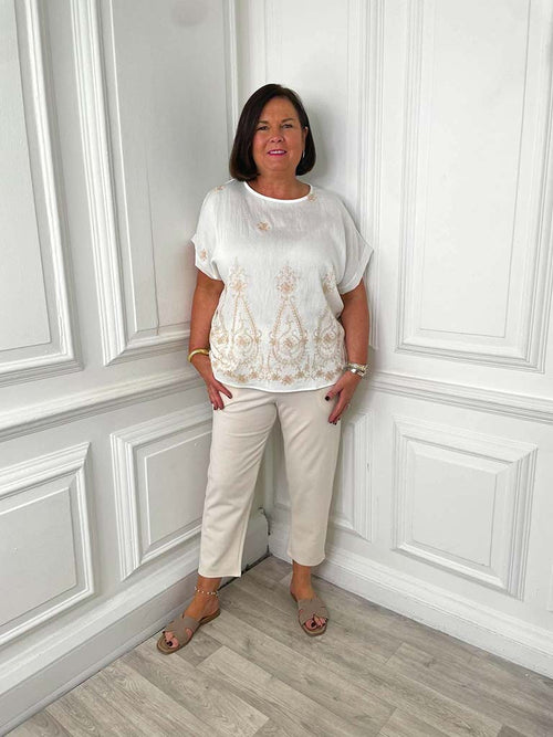Henna Embroidered Boxy Top - White