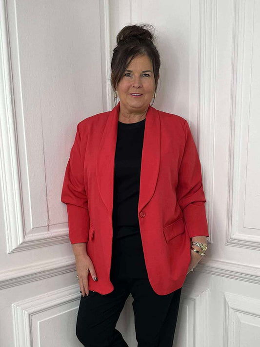 Leopard Lined Blazer - Scarlet