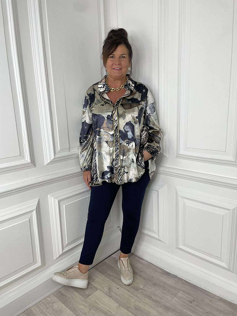 Floral & Animal Print Velvet Shirt