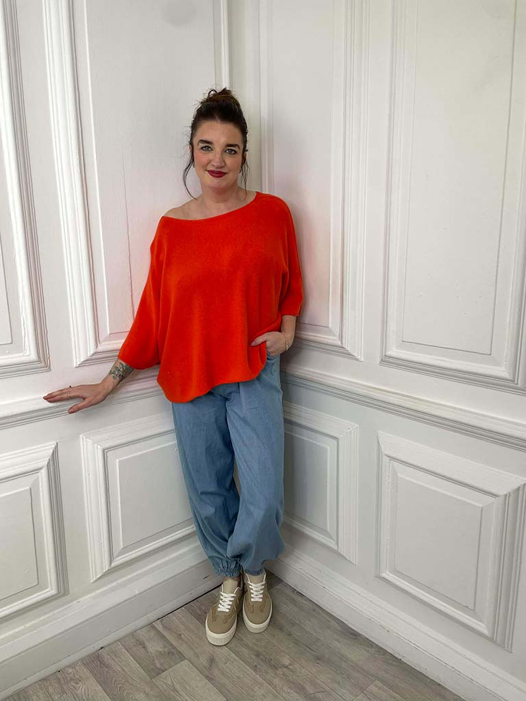 Raw Edge Boxy Knit - Blood Orange