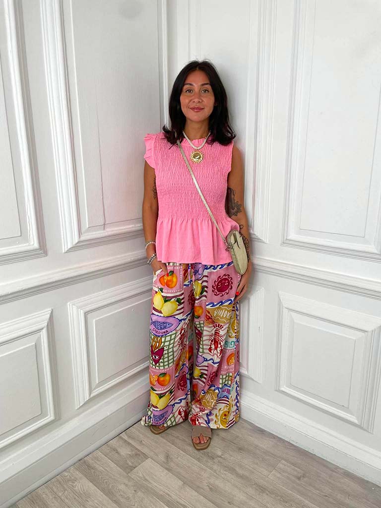 Kitsch Patterned Palazzos - Tropical Tile