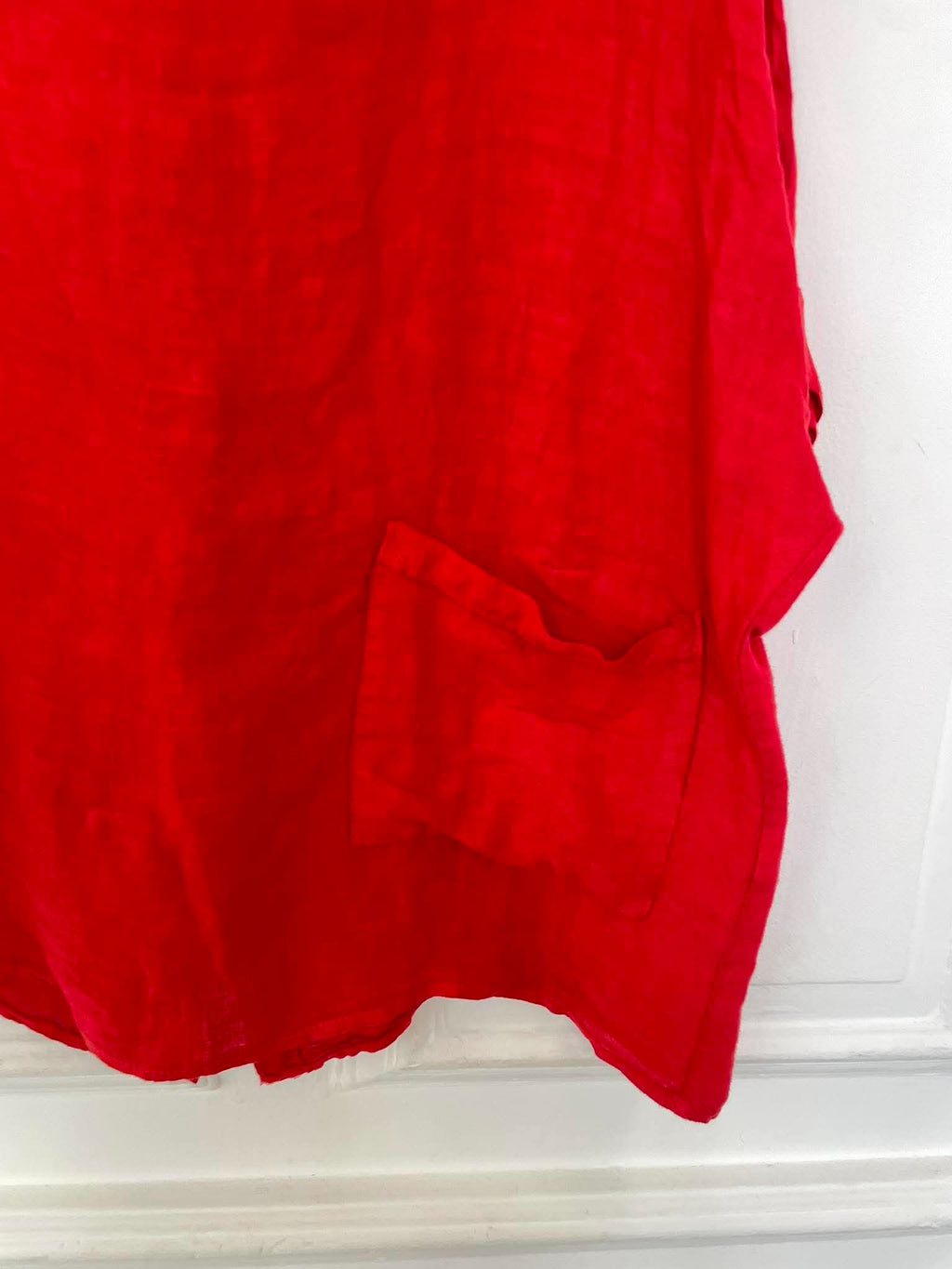 Linen Button Back Pocket Top - Cherry