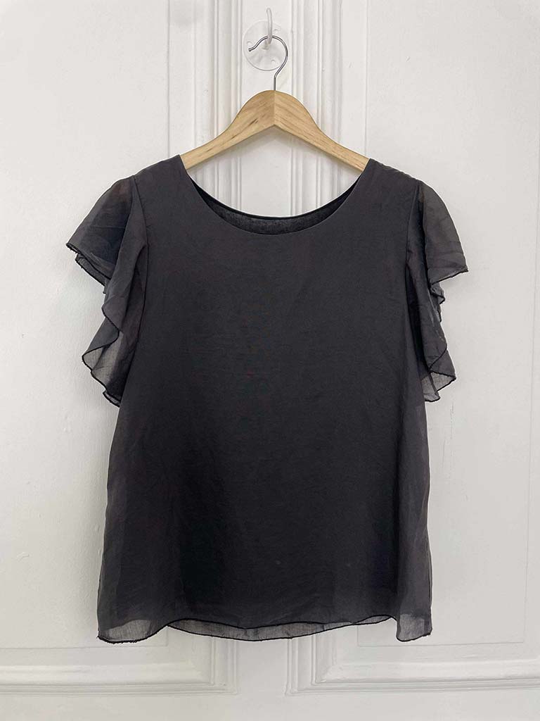 Frill Sleeve Top - Charcoal