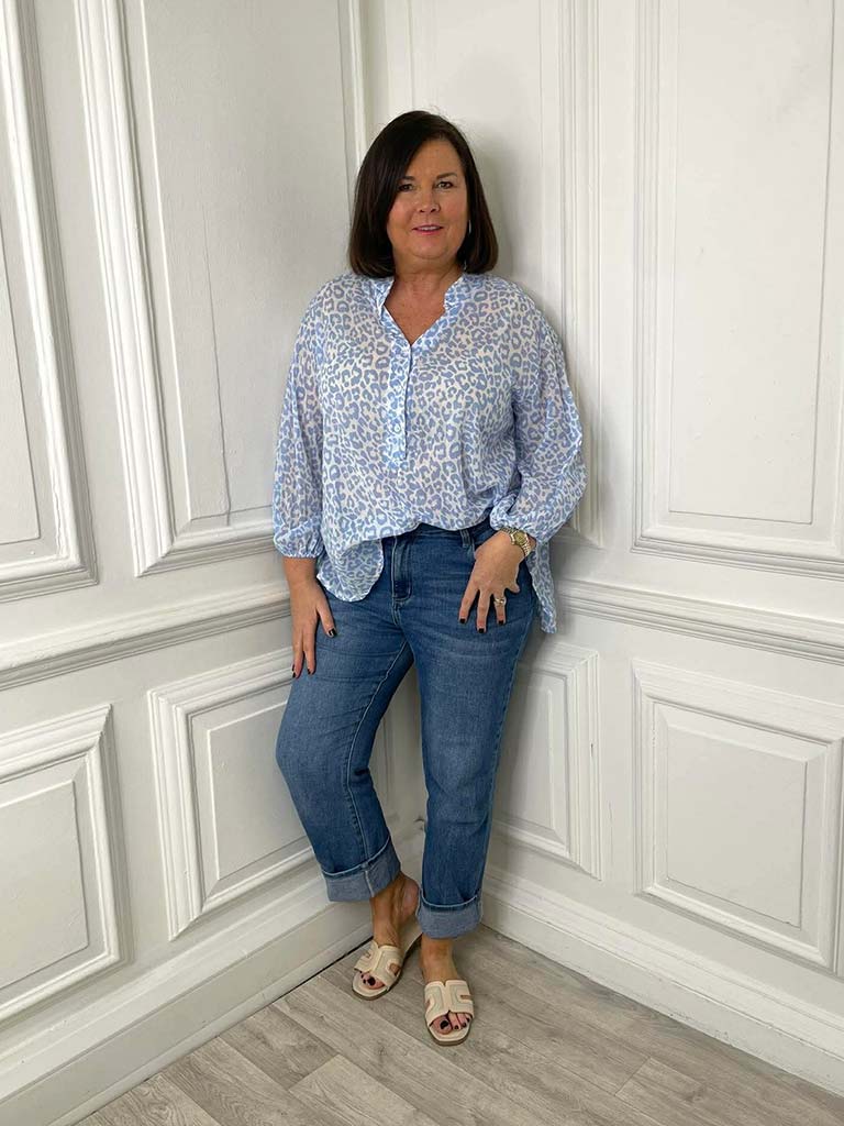Animal Print Blouse  - Sky