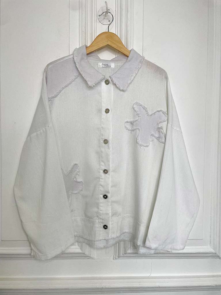 Raw Edge Flower Shacket - White
