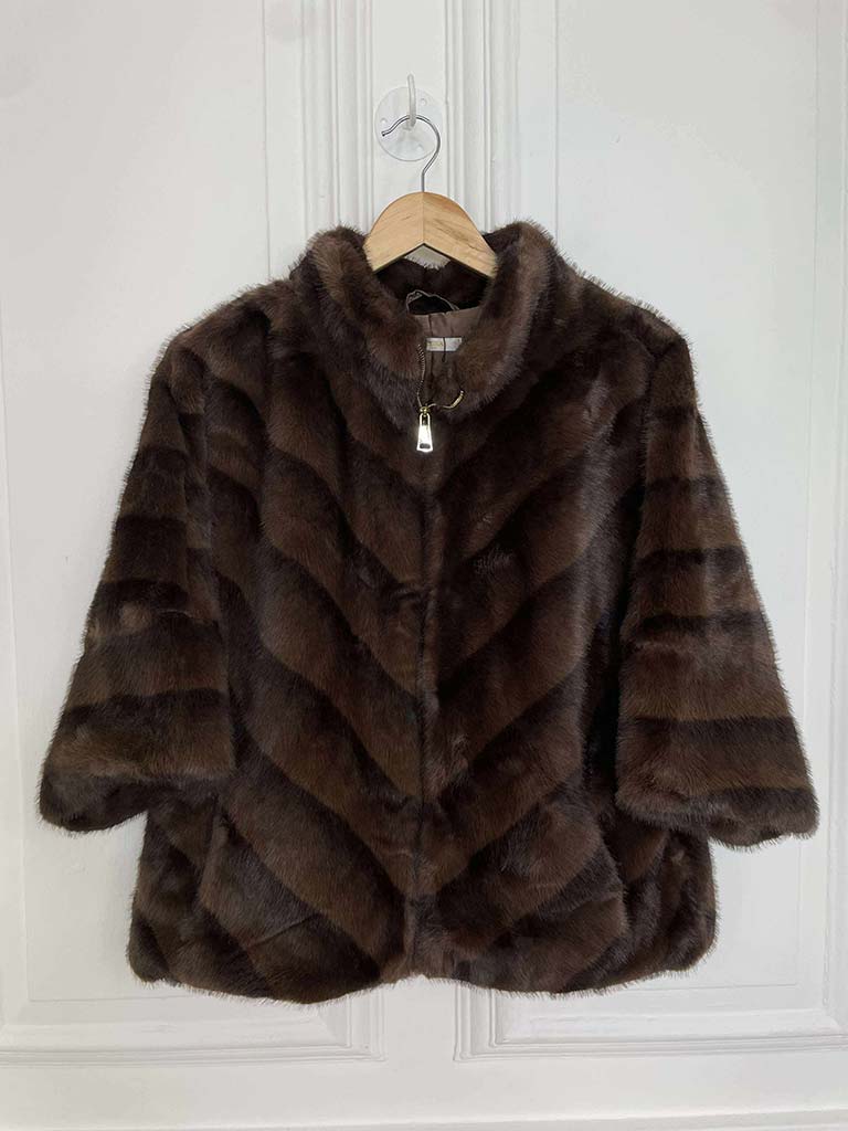 Malissa J Faux Fur 3/4 Sleeve Jacket - Brown