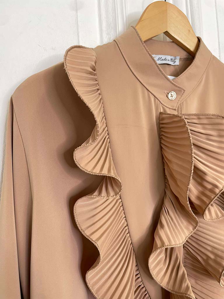 Plissé Ruffle Shirt - Caramel
