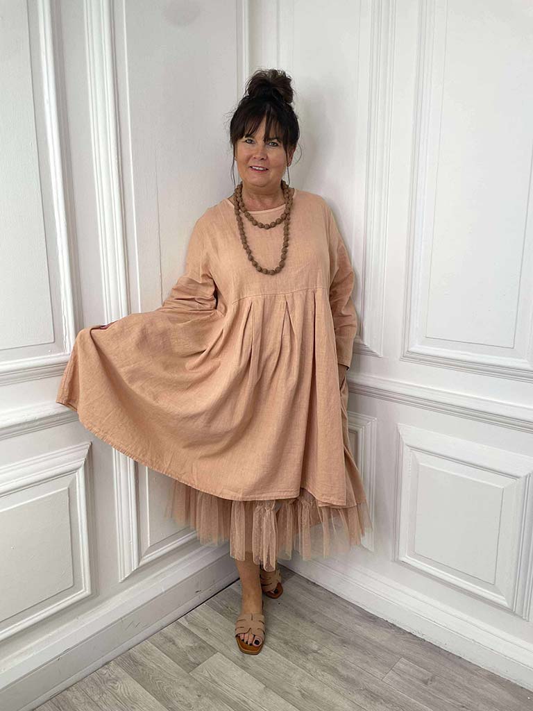Linen Smock Dress - Pesca