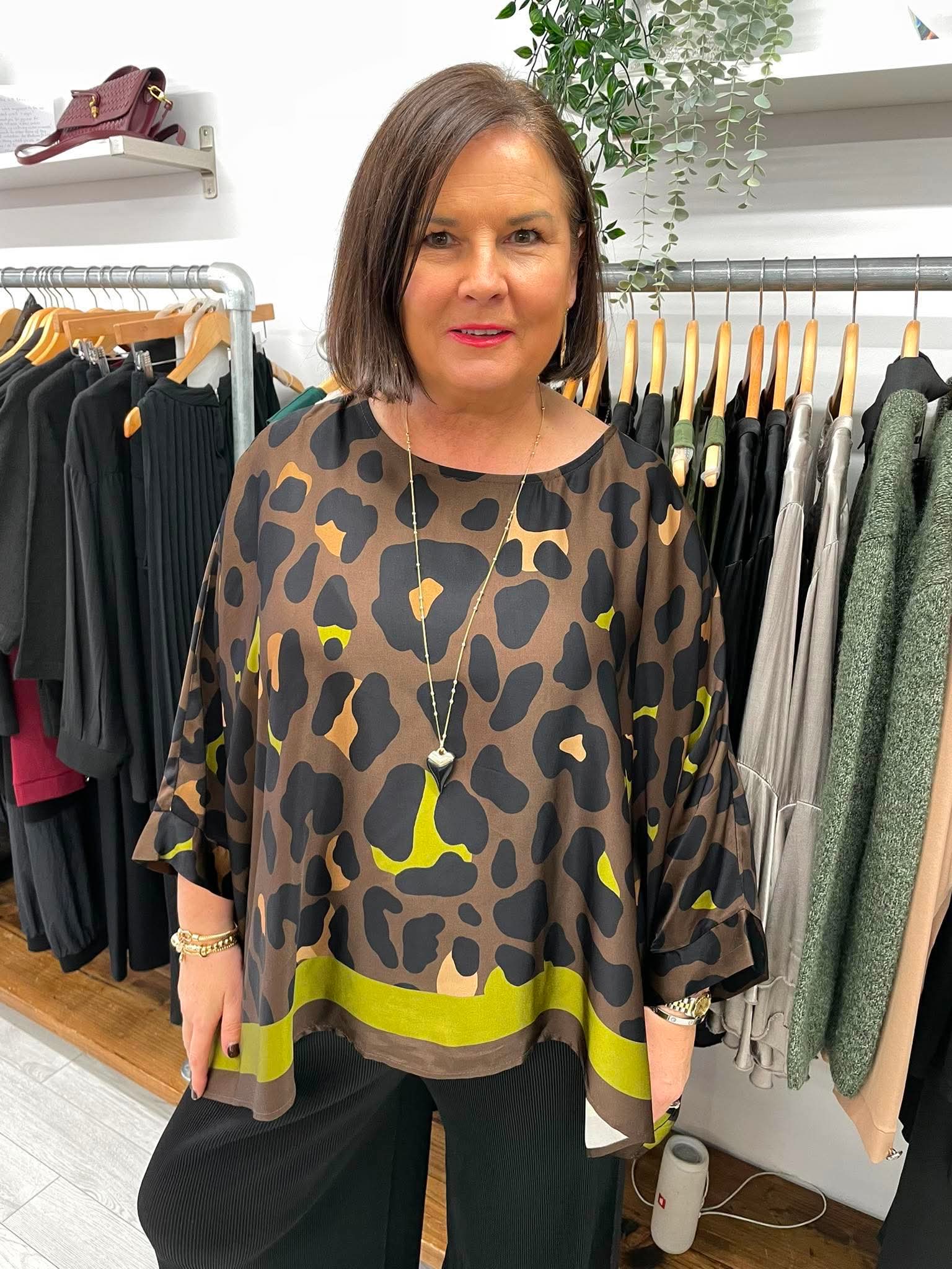 Leopard Border Print Top - Chocolate