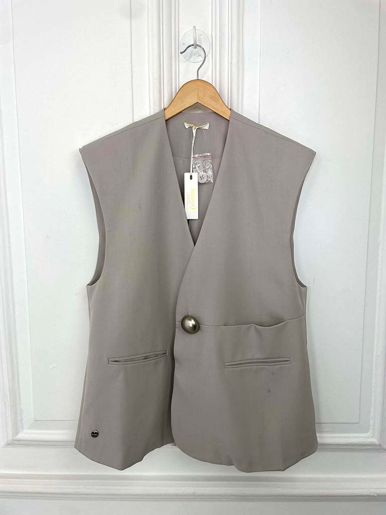 Malissa J Statement Button Luxe Waistcoat - Stone