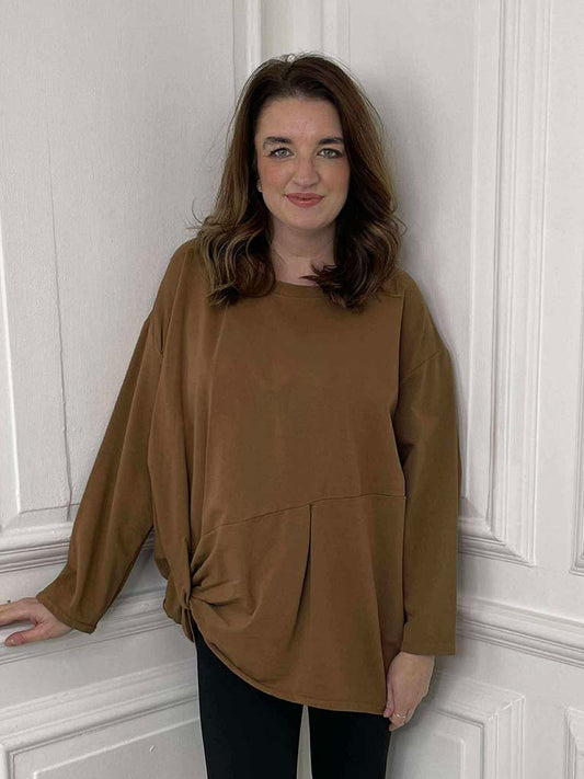 Jersey Looped Hem Top - Toffee