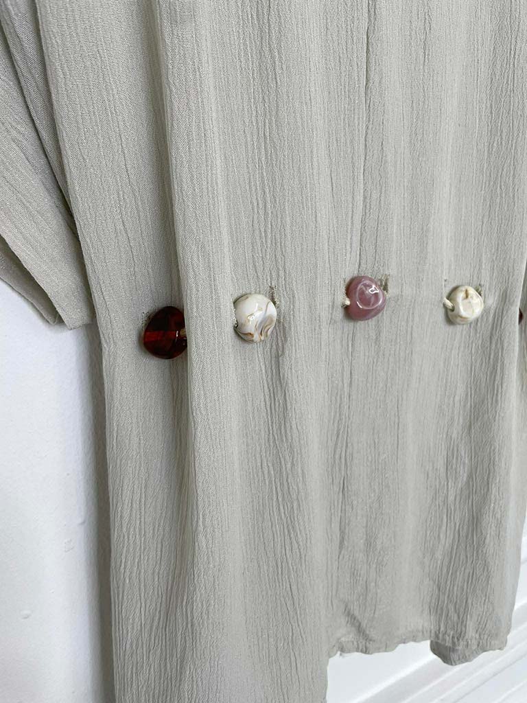 V-Neck Stone Drawstring Top - Stone