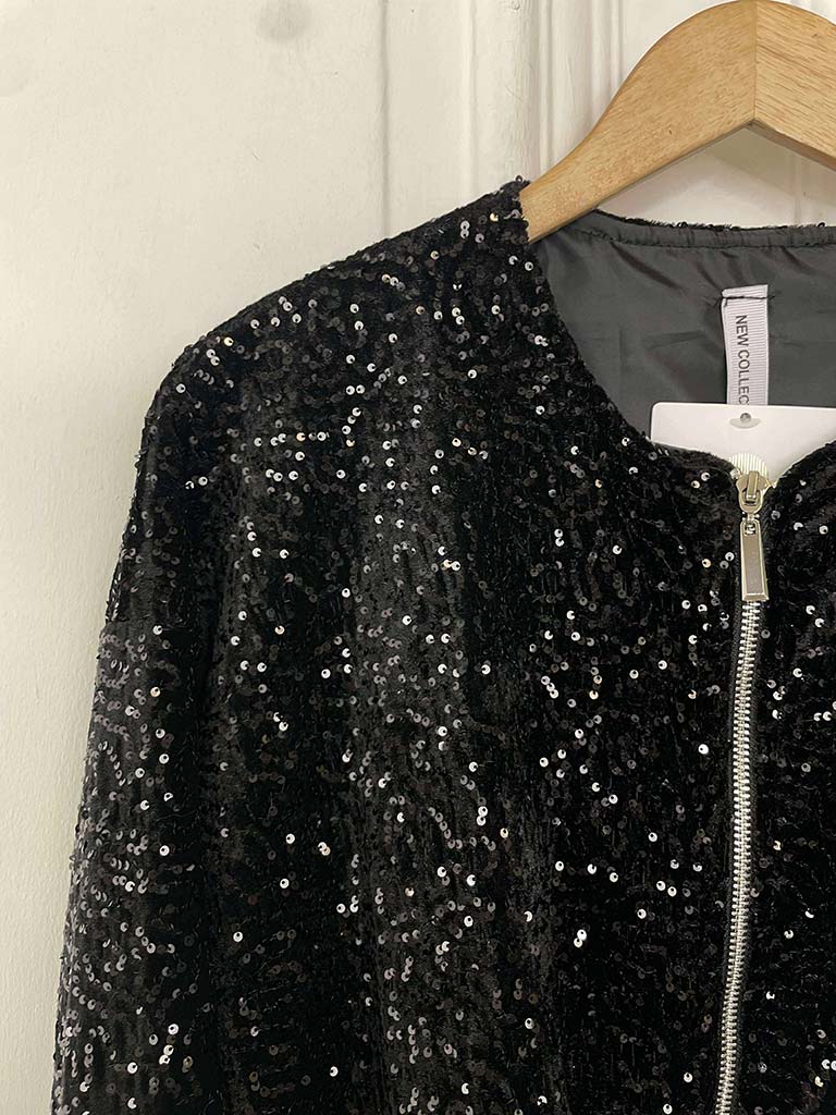 Sequin Bomber Jacket - Black