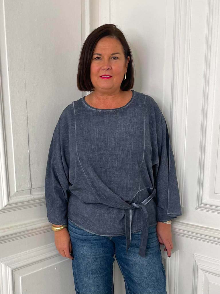 Tie Front Relaxed Top - Vintage Navy