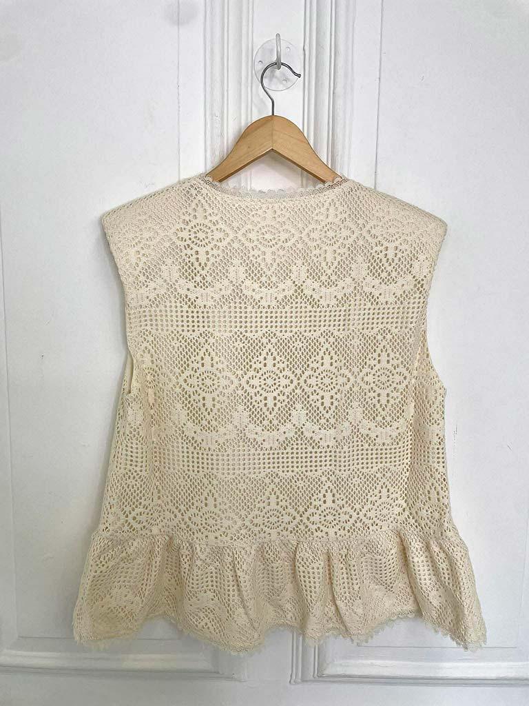 Malissa J Crochet Waistcoat Top - Stone
