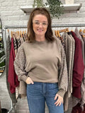 Sequin Lace Sleeve Knit - Taupe