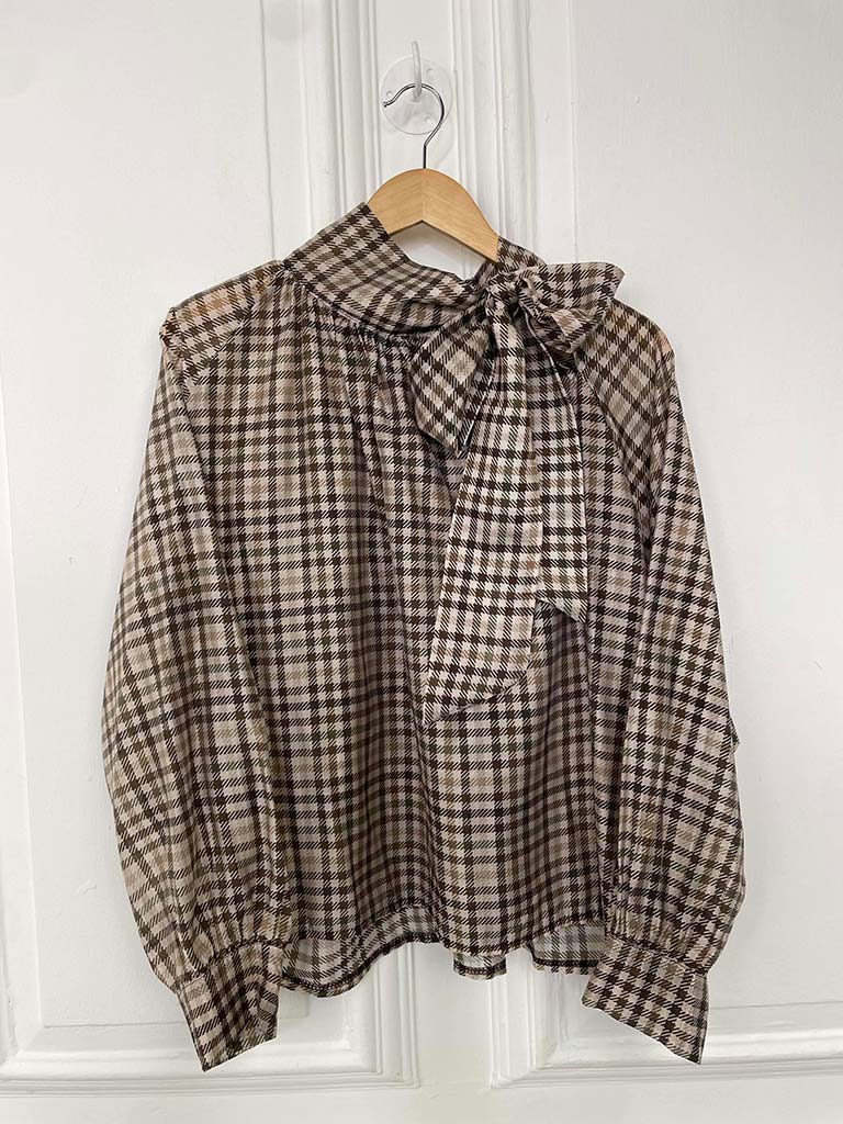 Check Pussybow Blouse