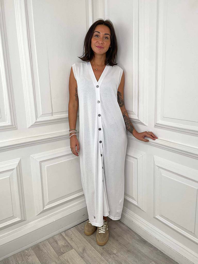 Malissa J Long Knitted Waistcoat - White