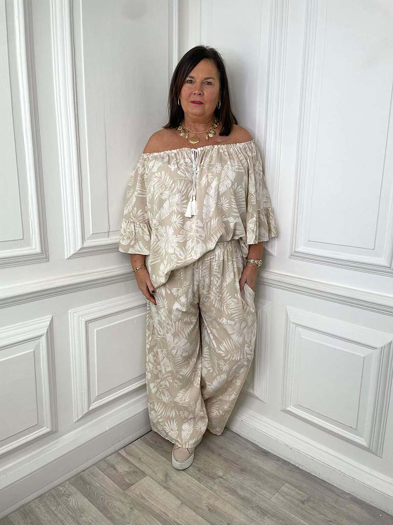 Tropical Leaf Palazzos - Stone